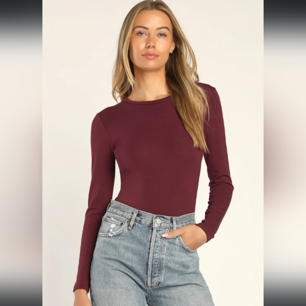 Lulus Begin with the Basics Burgundy Long Sleeve Bodysuit